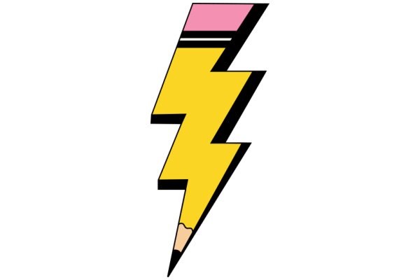 Vibrant Yellow Pencil with Pink Eraser and Lightning Bolt Design
