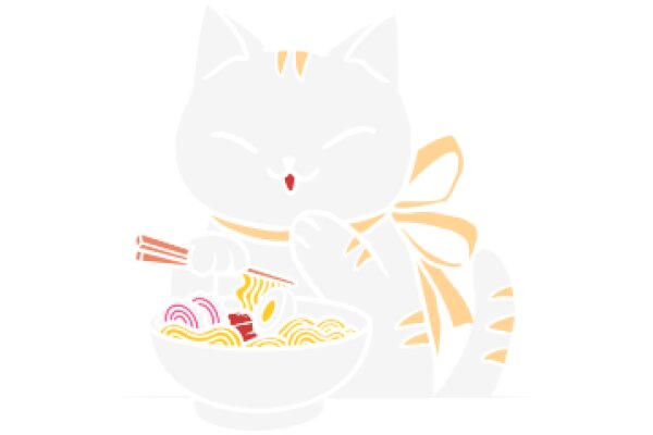 A Whimsical Scene of a Cat Enjoying a Bowl of Noodles