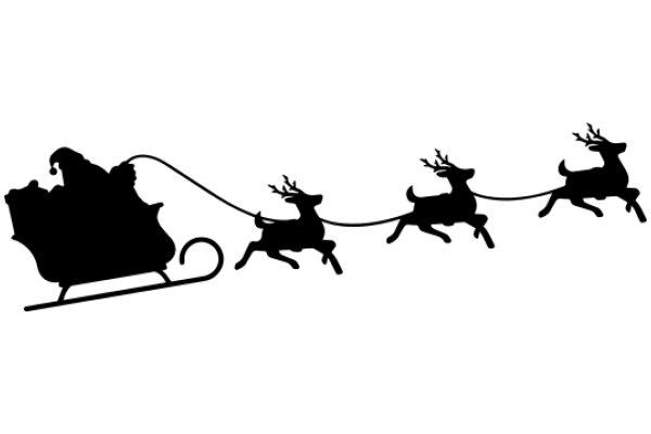 Silhouette of Santa Claus and Reindeer on a White Background