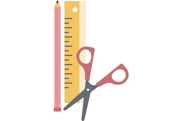 A Collection of Measuring Tools: A Scissors, A Ruler, and a Pencil