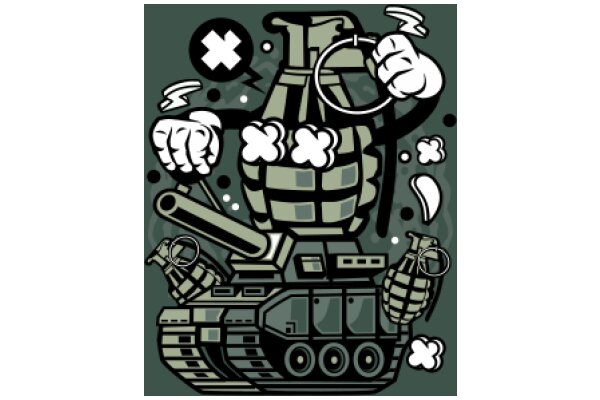 A Whimsical Illustration of a Bomb with a Face, Surrounded by Explosive Elements