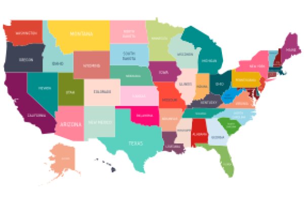 Vibrant State Names Map of the United States