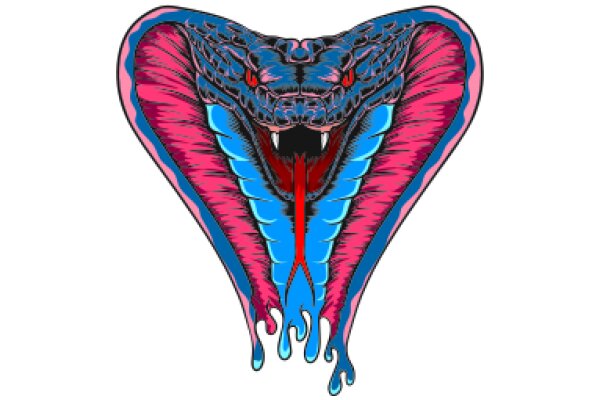 Vivid Illustration of a Snake with a Pink and Blue Body and Red Tongue