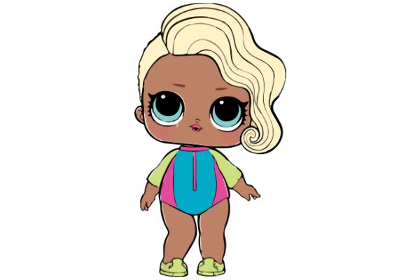 An Adorable Cartoon Character: A Blonde-Haired Girl with Blue Eyes and a Pink and Blue Outfit