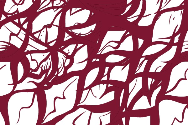 Bold, Crimson Wolf's Head with Spiked Fur