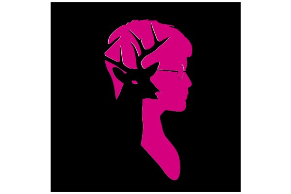 A Symbolic Pink Silhouette of a Head with Antlers, Set Against a White Background.