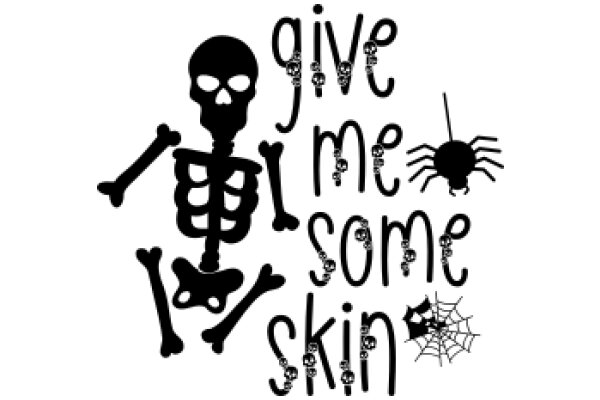 Give Me Some Skin: A Silhouette of a Skeleton Surrounded by Skulls and a Spider Web