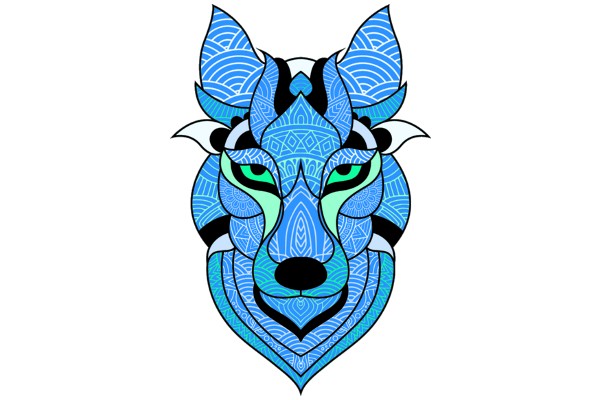 Stylized Blue Wolf Design with Geometric Patterns