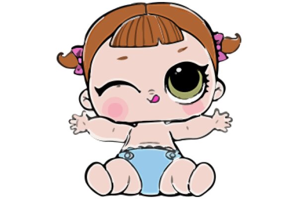 Adorable Cartoon Baby with Big Eyes and Pink Hair