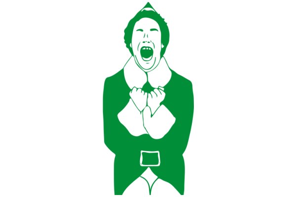 A Silhouette of a Man in a Green Coat, Shouting with His Hands on His Chest