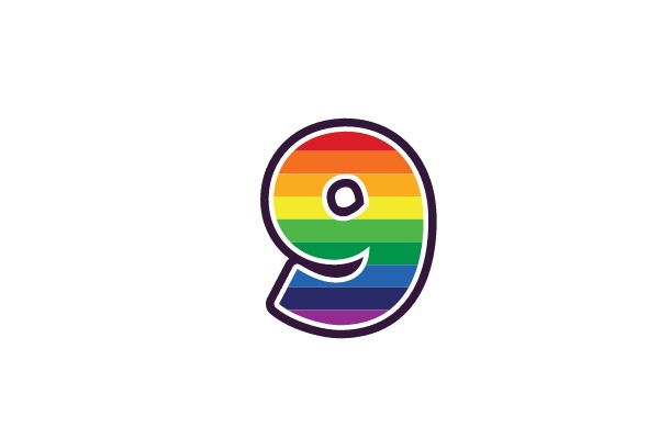 Rainbow Number 9 Sticker