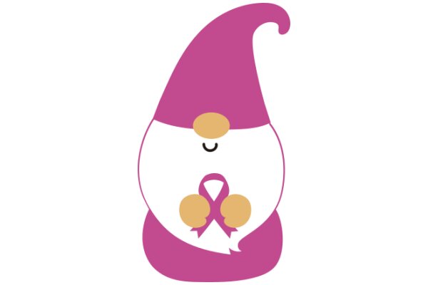 A Pink Gnome with a Heart-Shaped Ribbon and Two Gold Balls