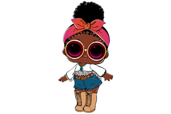 Stylish Cartoon Character with Pink Bow and Brown Hair