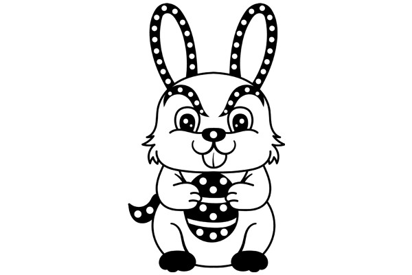 Adorable Cartoon Bunny with a Playful Expression and a Polka-Dotted Egg