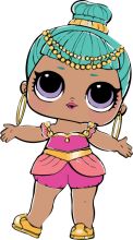 Stylish Anime Character in a Pink Dress and Blue Hair, Accessorized with Gold Jewelry and Yellow Shoes