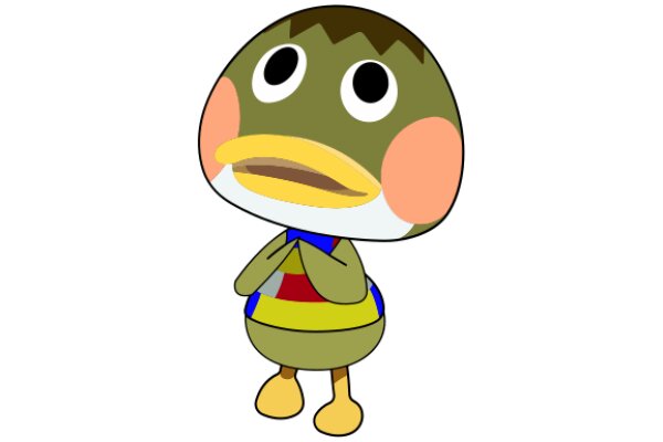 A Friendly Feathered Character: A Cartoon Bird with a Big Smile and a Colorful Vest