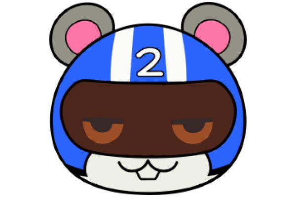 A Playful and Colorful Character: The Blue and White Helmet with a Number 2 and Pink Eyes