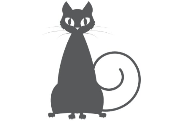 A Silhouette of a Cat with a Tail, Standing on Two Legs