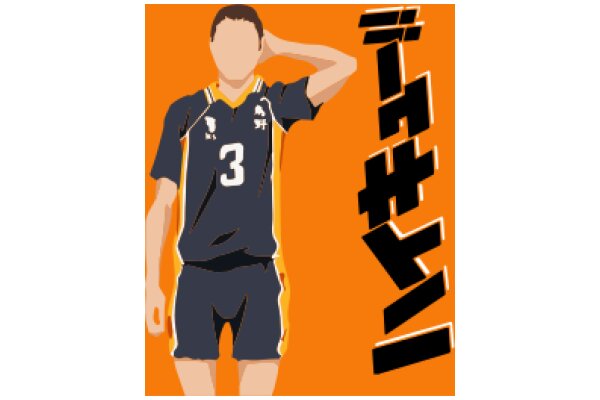 A Digital Artwork of a Soccer Player in a Team Uniform, with Japanese Text and a Stylized Orange Background.