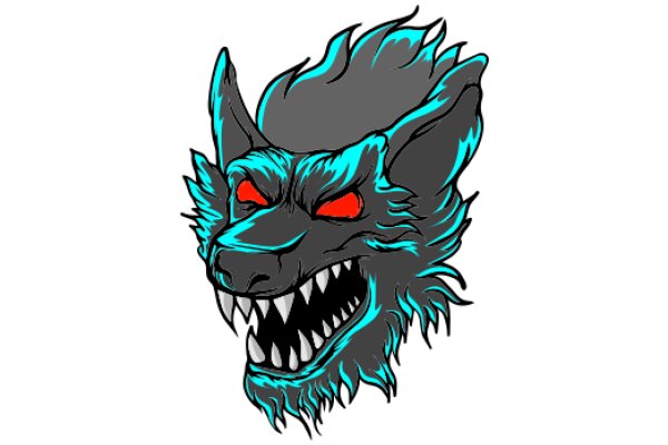 Stylized Illustration of a Wolf's Head with Red Eyes