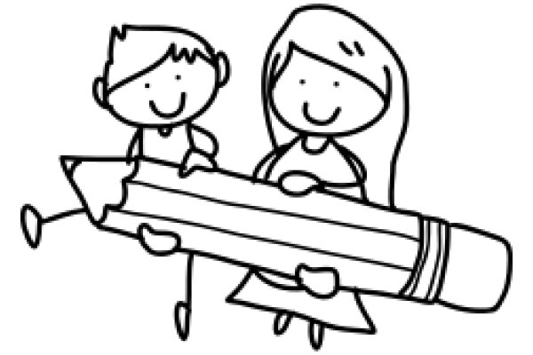 A Playful Pencil Adventure: A Cartoon of a Boy and Girl with a Giant Pencil