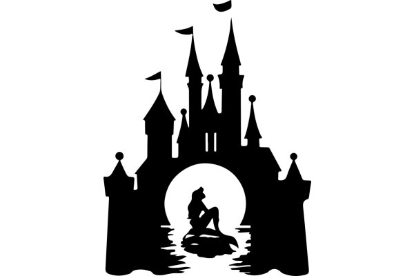 Silhouette of a Castle and a Figure on a Body of Water