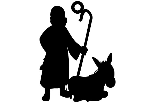 Silhouette of a Shepherd and Donkey