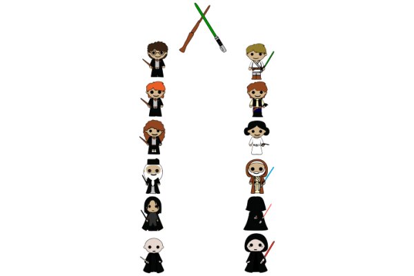 A Collection of Stylized Characters from Star Wars and Harry Potter