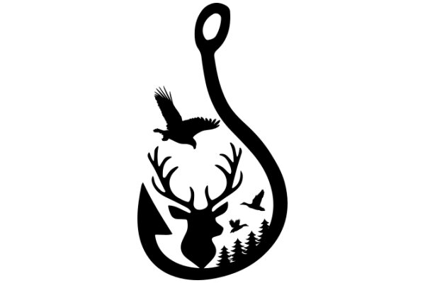 Silhouette of a Deer, Bird, and Tree in a Circle, with a Hooked Anchor
