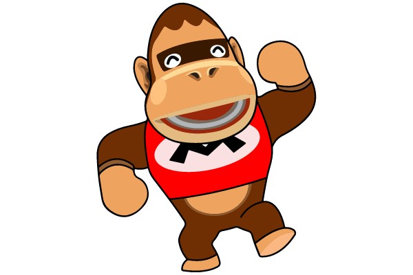 Cheerful Gorilla in Red and White Outfit