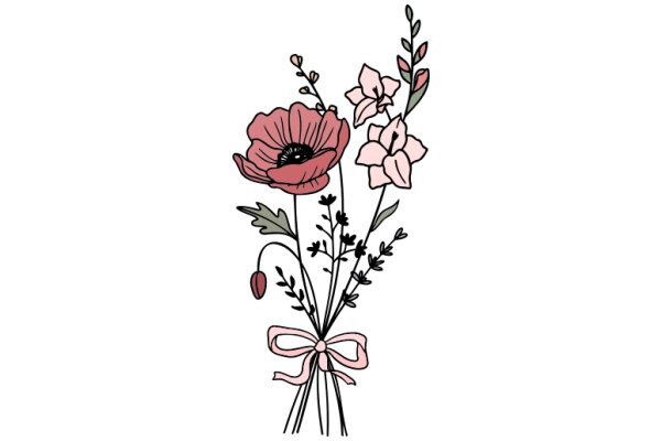 A Delicate Bouquet of Flowers and a Ribbon
