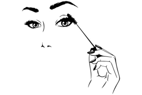 A Close-up of a Person's Eyes and Nose, with a Hand Holding a Brush