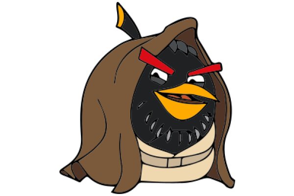 A Mischievous Bird with a Hoodie and Red Eyes