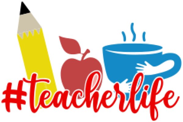 A Playful Illustration of Teacher Life with a Pencil, Apple, Coffee, and a Hashtag