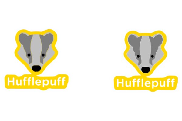 A Pair of Stickers Featuring a Gray Wolf and the Word 'Hufflepuff' in Yellow