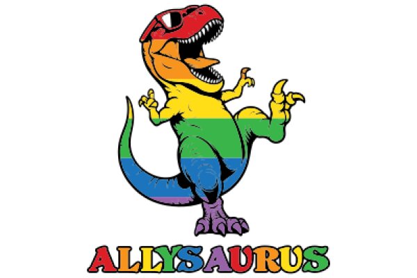 Vibrant and Colorful Cartoon T-Rex with the Word 'Allysaurus' Below It