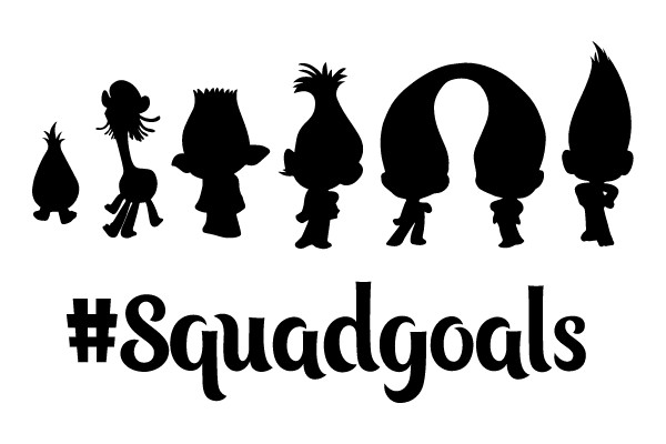 A Lineup of Cartoon Characters with the Hashtag #SquadGoals