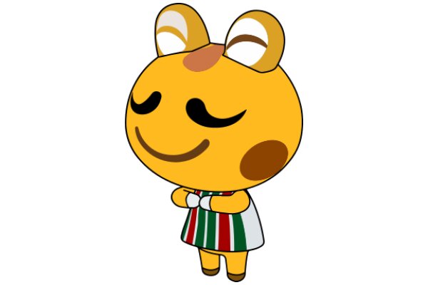 A Cute Cartoon Character: A Yellow Cat with a Smile and a Striped Dress