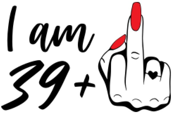 A Playful Expression of Identity: A Cartoon Character with Red Nails and a Middle Finger, Accompanied by the Text 'I AM 39 +'.