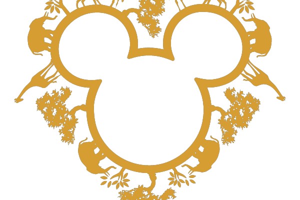 Mickey Mouse Silhouette with Surrounding Animal and Plant Silhouettes