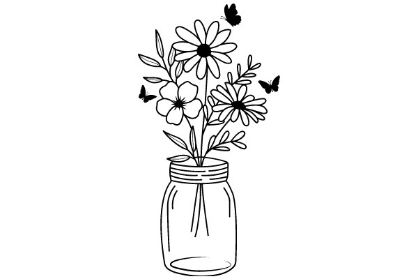 Illustration of a Flower Bouquet with Butterflies