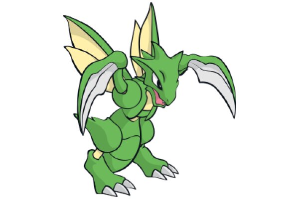 Vividly Detailed Cartoon of a Green Dragon with Wings and Horns