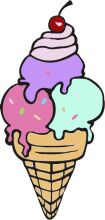 A Delightful Dessert Illustration: A Cone of Ice Cream with Three Flavors and a Cherry on Top