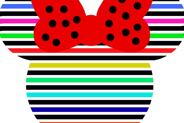 Mickey Mouse with Red Bow and Colorful Stripes