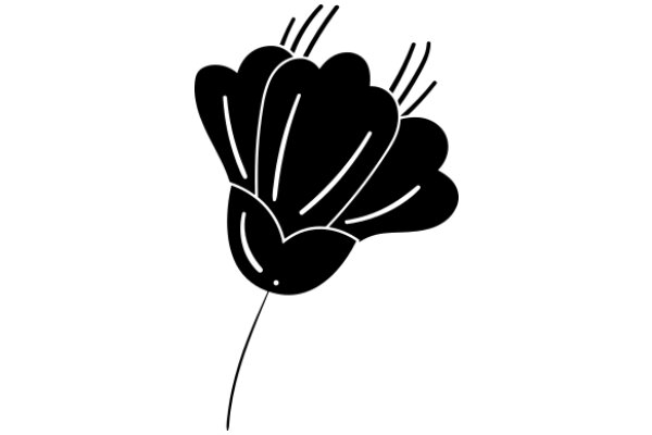 Stylized Black Flower with Curved Petals and Stem