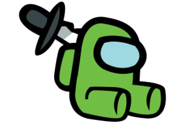 A Playful Green Robot with a Hat and a Sword, Ready for Adventure!