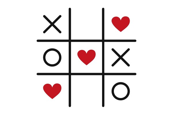 Tic-Tac-Toe Grid with Hearts and X's