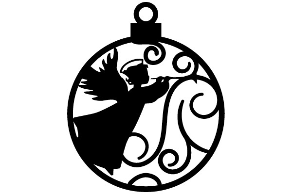 Silhouette of a Cherubic Figure within a Circular Ornament.