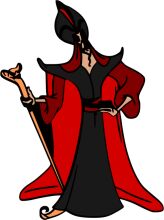 A Stylish Character in a Red Cape and Black Robe, Holding a Cane and a Book, with a Mask and a Pointy Hat.