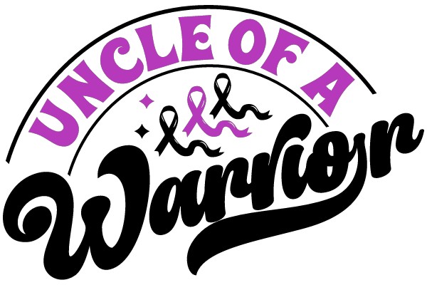 A Purple and Black Sign for 'Uncle of A Warrior' with a Pink Ribbon